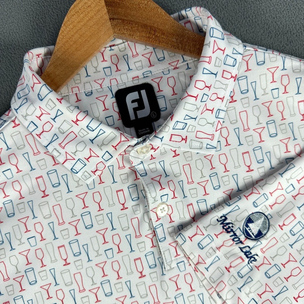 FootJoy Polo Shirt Large Cocktail Martini Glass Mirror Lake Performance Golf